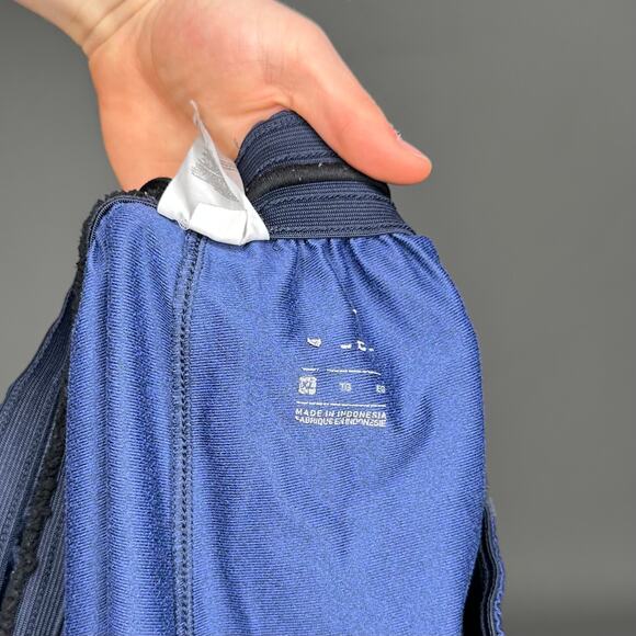 Nike Sweatpants Navy Blue Polyester Joggers Grey Swoosh - Picture 4 of 4